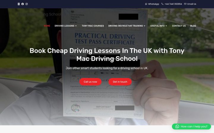 Screenshot von tonymacdrivingschool.com