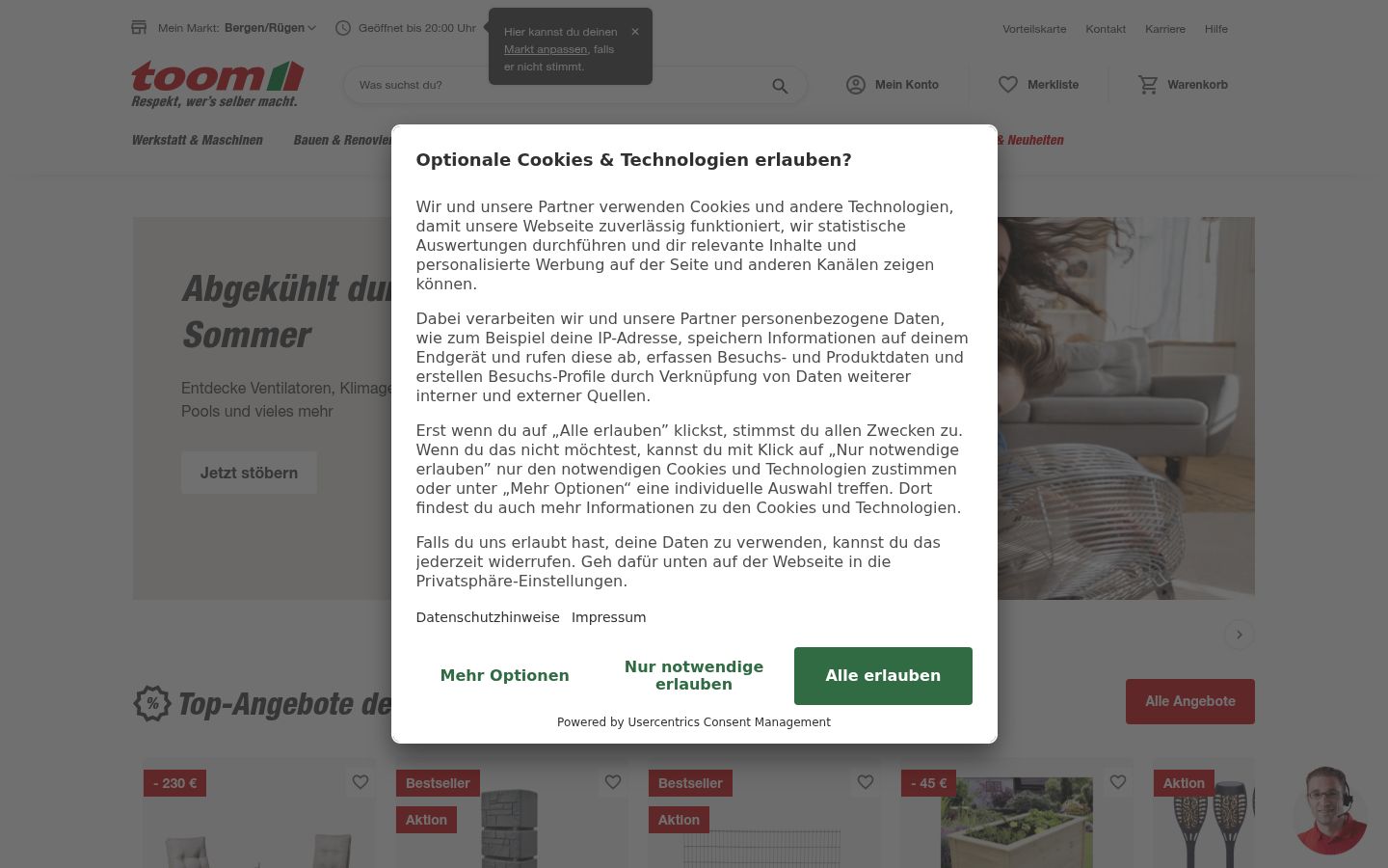 Snimka zaslona bannera za privolu prikazanog prije bilo kakve interakcije