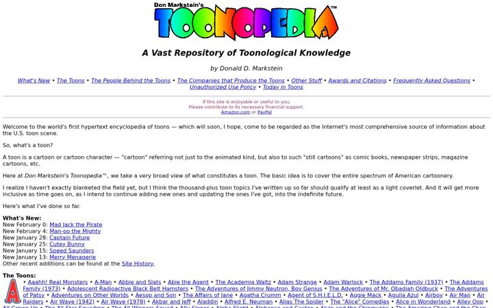 Screenshot of toonopedia.com