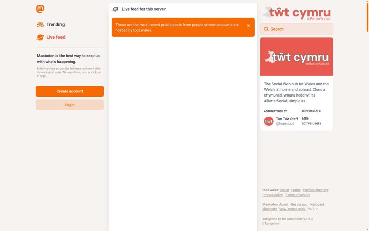Screenshot of toot.wales