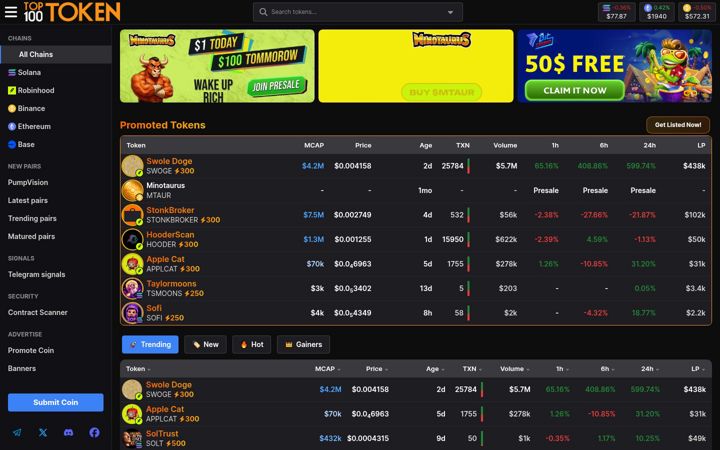 Captura de ecrã de top100token.com