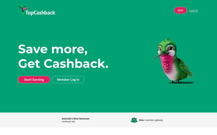 Screenshot of topcashback.com.au