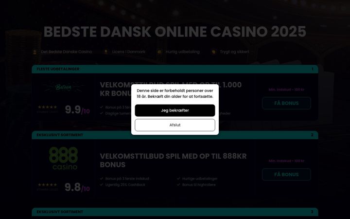 Screenshot stránky topdanskcasinos.com
