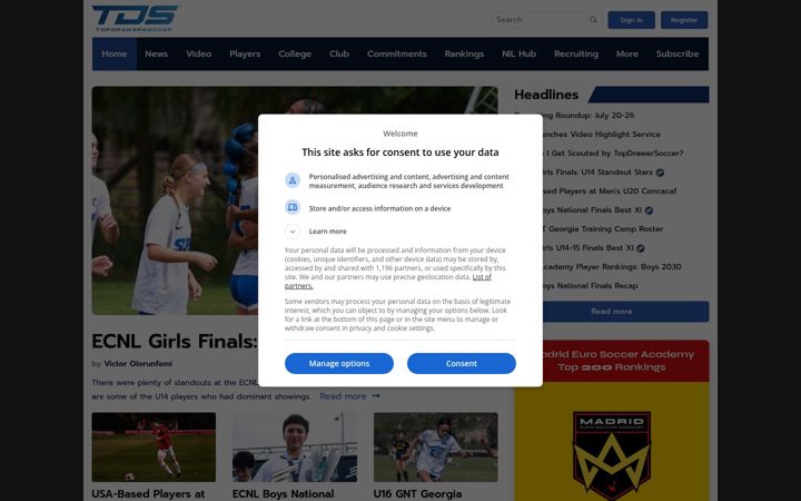 Screenshot of topdrawersoccer.com