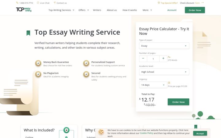 Screenshot of topessaywriting.org