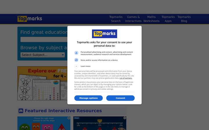 Screenshot di topmarks.co.uk