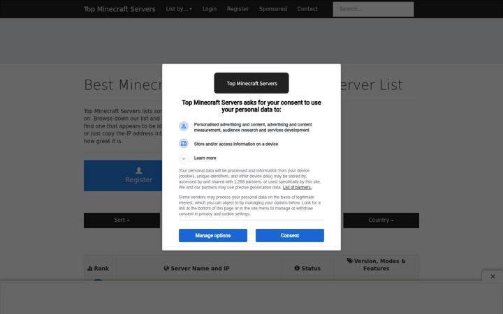 Screenshot of topminecraftservers.org