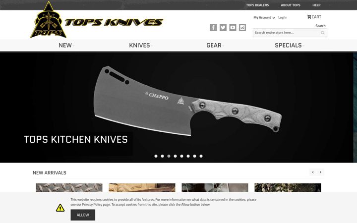 Screenshot of topsknives.com