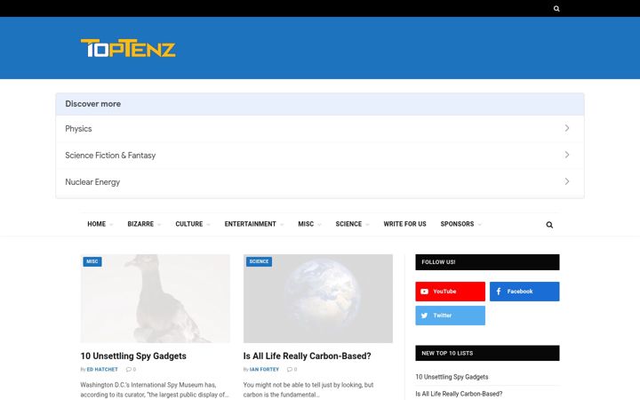 Screenshot of toptenz.net