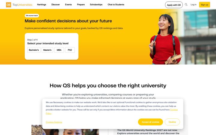 Snimka zaslona za topuniversities.com