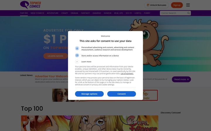 Screenshot of topwebcomics.com