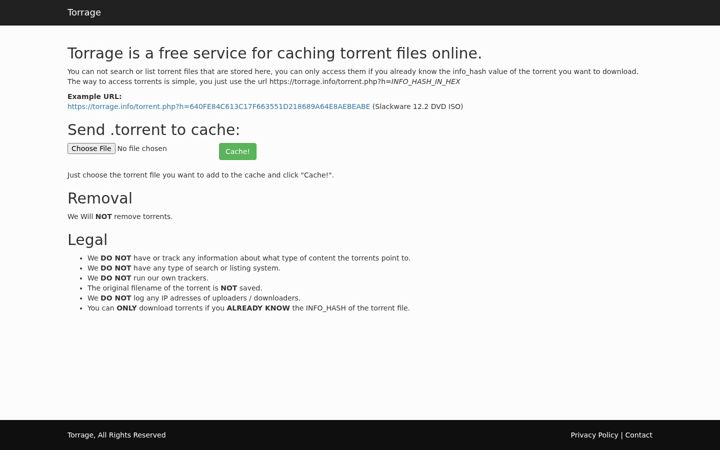 Screenshot of torrage.info