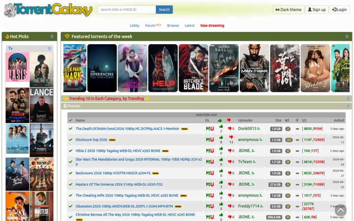 Screenshot of torrentgalaxy.one