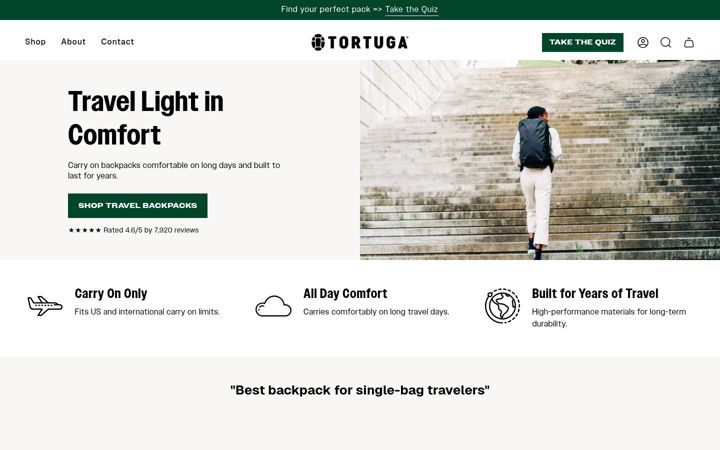 Screenshot of tortugabackpacks.com