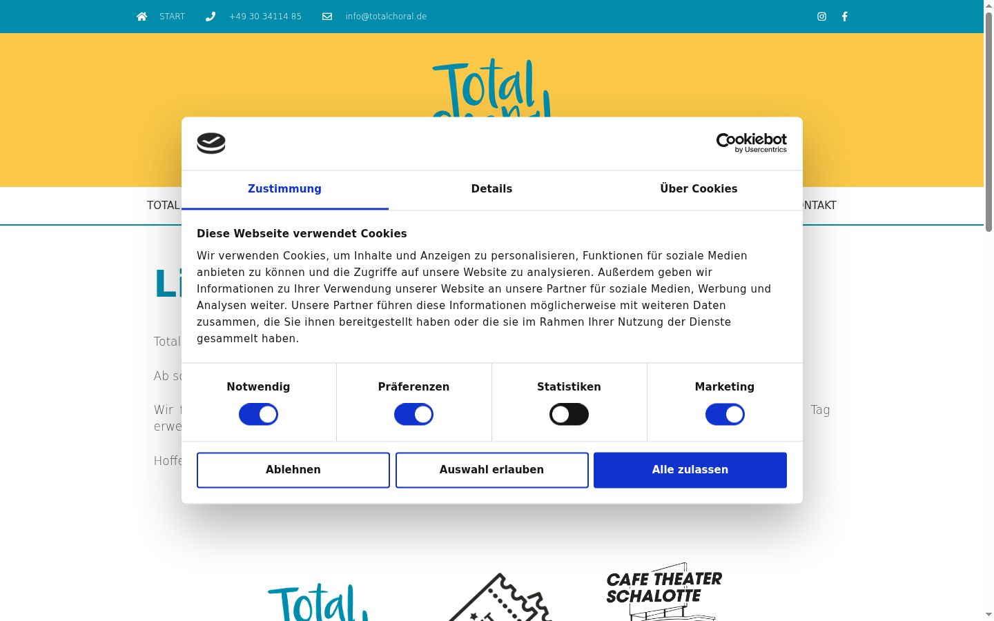 Screenshot del banner di consenso mostrato prima di qualsiasi interazione