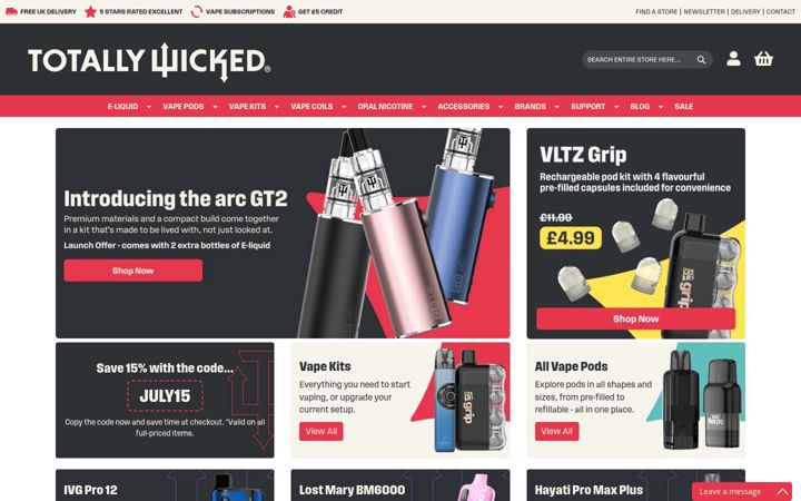 Screenshot of totallywicked-eliquid.co.uk