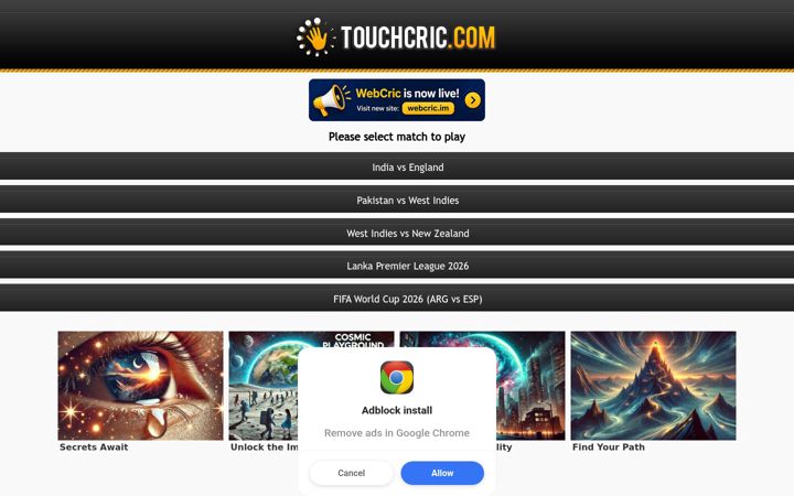 Screenshot of touchcric.com
