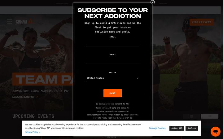 Screenshot of toughmudder.com