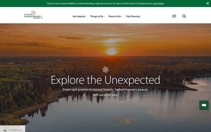 Screenshot of tourismsaskatchewan.com