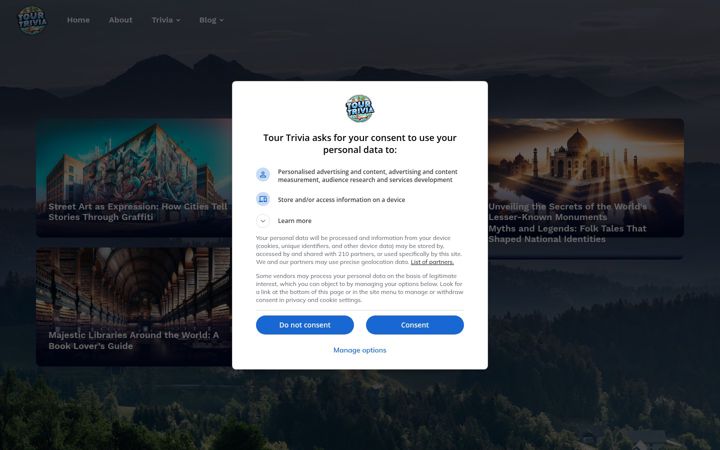 Screenshot of tourtrivia.com