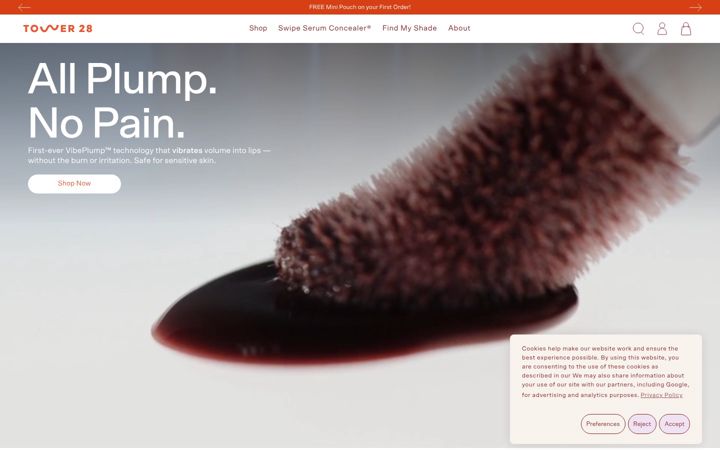 Screenshot von tower28beauty.com