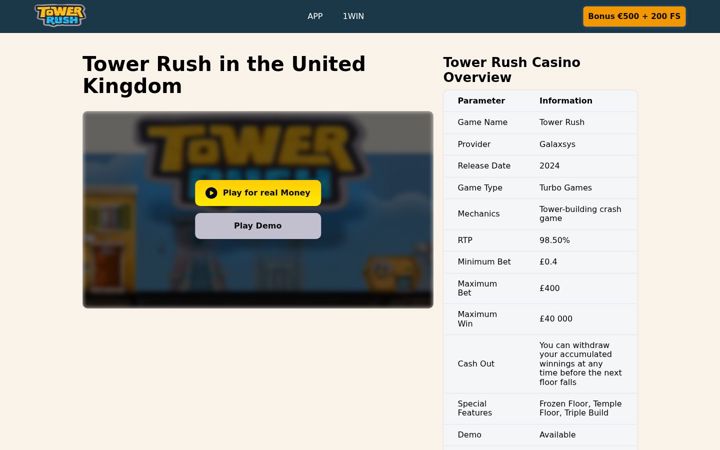 Screenshot of towerrush.org.uk