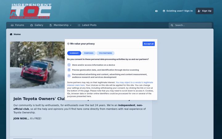 Screenshot of toyotaownersclub.com