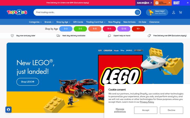 Snimka zaslona za toysrus.com.au