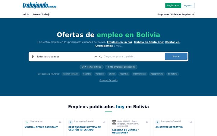 Screenshot of trabajando.com.bo