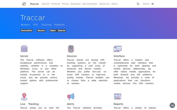 Screenshot of traccar.org