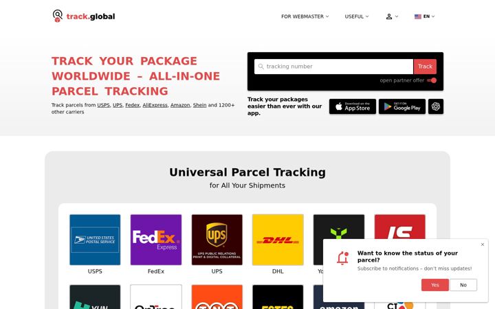 Screenshot of track.global