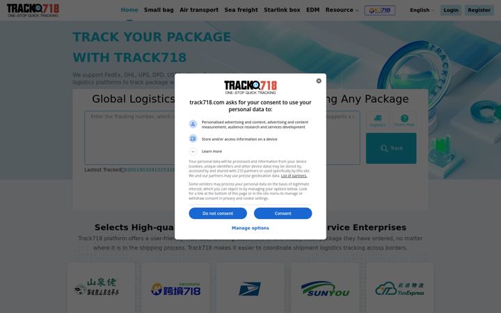 Screenshot of track718.com