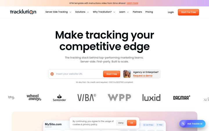 Screenshot of tracklution.com