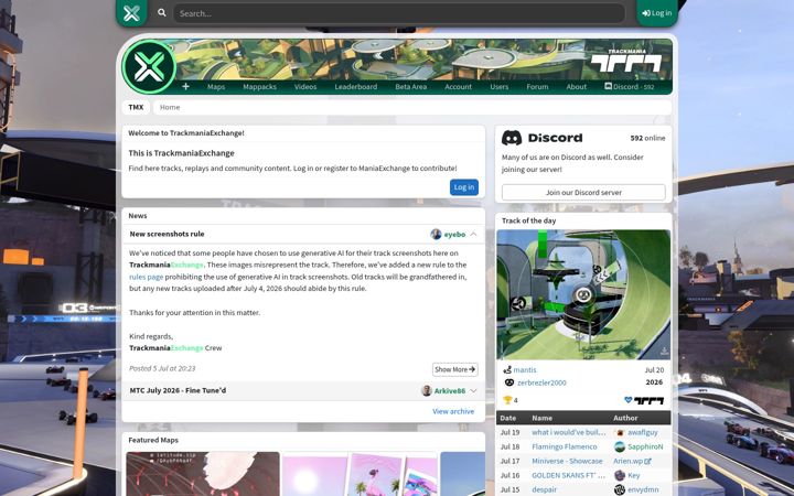 Screenshot of trackmania.exchange