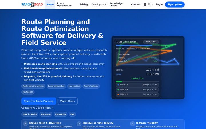 Screenshot of trackroad.com