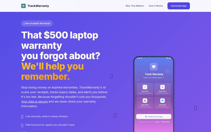 Screenshot of trackwarranty.com