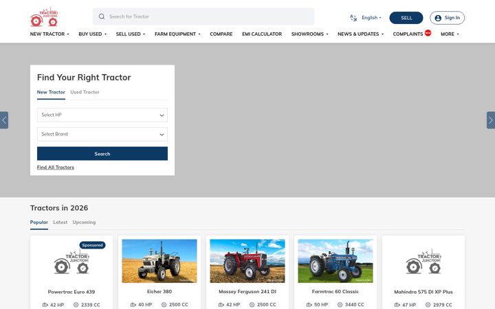 Screenshot stránky tractorjunction.com