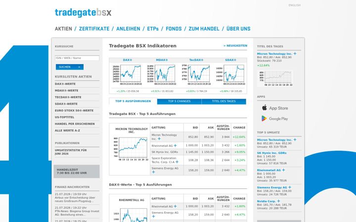 Screenshot of tradegate.de