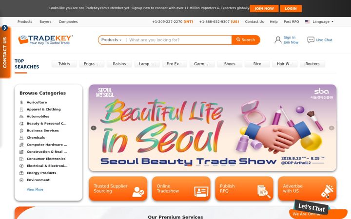Captură de ecran a tradekey.com