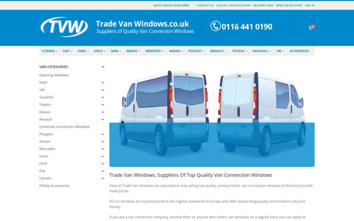 Skærmbillede af tradevanwindows.co.uk