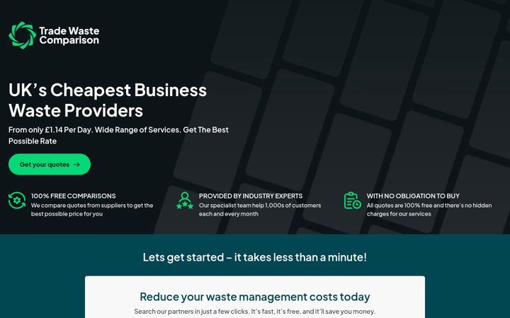 Ekrano kopija tradewastecomparison.co.uk