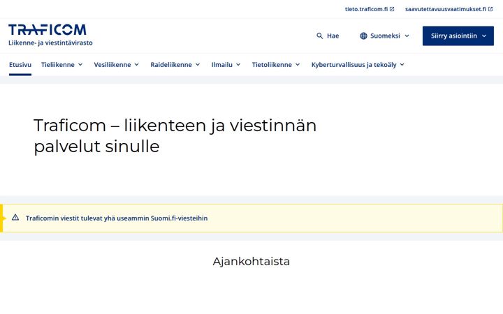 Ekraanipilt saidist traficom.fi