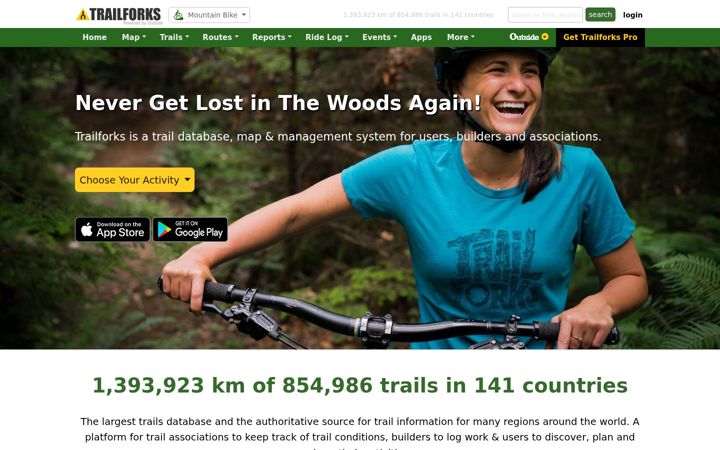 Snímek obrazovky trailforks.com