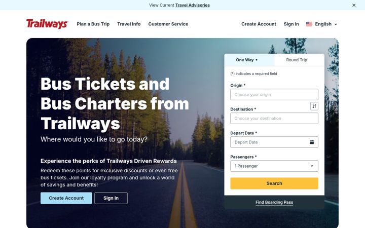 Screenshot of trailways.com