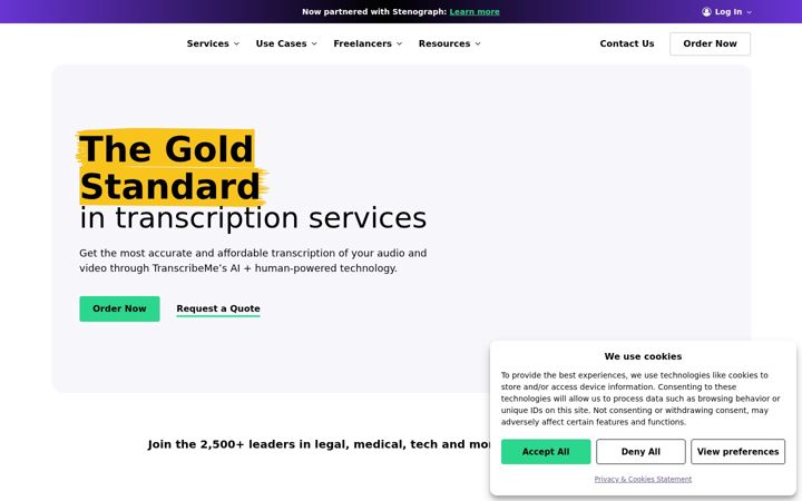 Screenshot of transcribeme.com