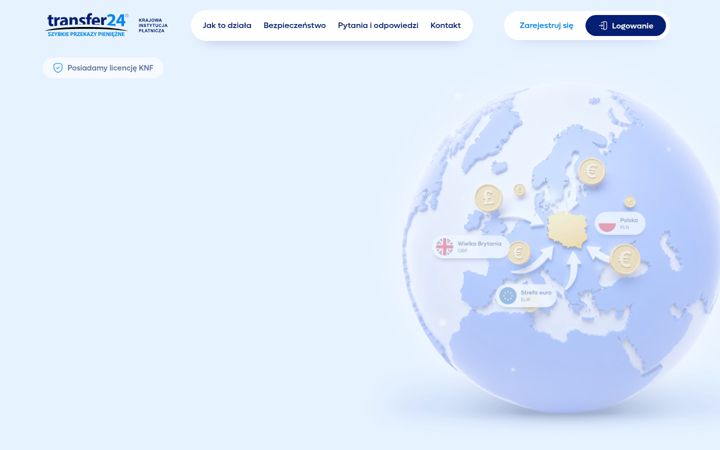 Screenshot stránky transfer24.eu