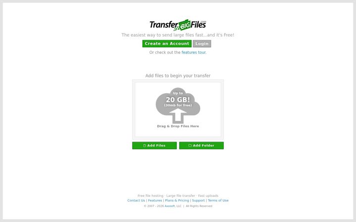 Screenshot of transferbigfiles.com