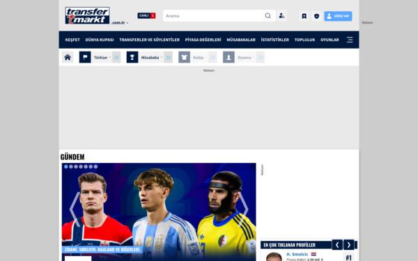 Screenshot of transfermarkt.com.tr
