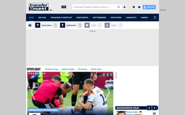 Screenshot of transfermarkt.de