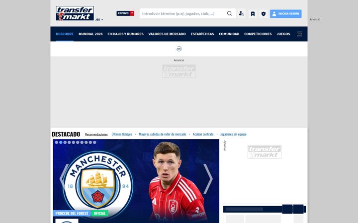 Екранна снимка на transfermarkt.es